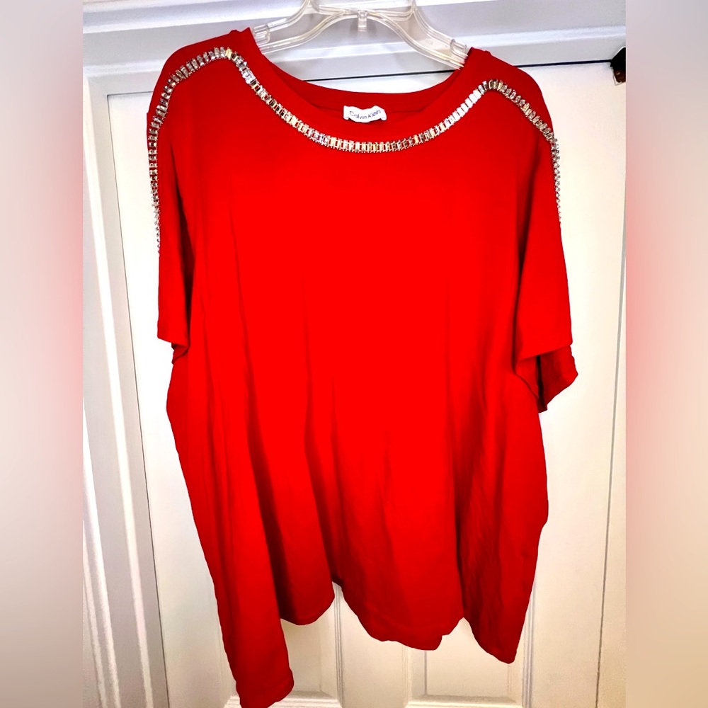 Calvin Klein short sleeve shirt in 3X with rhinestone trim